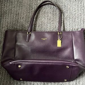 Coach Purple Textured Leather Zip Top Tote